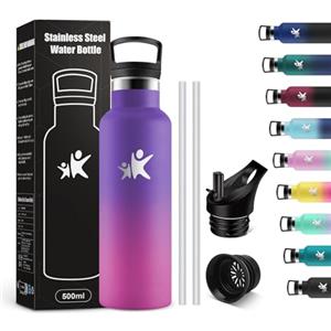 KollyKolla Borraccia Termica Bambini 500ml, Borraccia con Cannuccia, senza BPA, Borraccia Acciaio Inox, Facile Pulizia, a Prova di Perdite, Borracce Ufficio, Scuola, Campeggio, Palestra, Viaggio