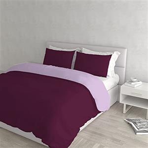 Italian Bed Linen Set Copripiumino 100% Cotone Natural Color, Made in Italy - Parure Copri Piumino - Sacco Piumone 250x200 cm con Doppia Patella e Federe Cuscino, Matrimoniale, Prugna/Lilla