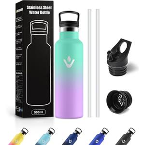 JAPORIA Bottiglia Termica 500ml, Borraccia Termica con Cannuccia, Riutilizzabile, senza BPA, a prova di perdite, per Campeggio, Viaggio