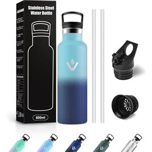 JAPORIA Bottiglia Termica 500ml, Borraccia Termica con Cannuccia, Riutilizzabile, senza BPA, a prova di perdite, per Campeggio, Viaggio