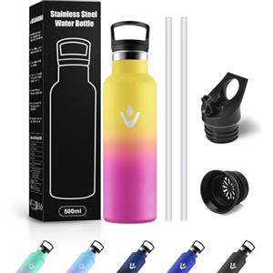 JAPORIA Bottiglia Termica 500ml, Borraccia Termica con Cannuccia, Riutilizzabile, senza BPA, a prova di perdite, per Campeggio, Viaggio