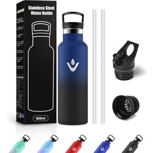 JAPORIA Bottiglia Termica 500ml, Borraccia Termica con Cannuccia, Riutilizzabile, senza BPA, a prova di perdite, per Campeggio, Viaggio