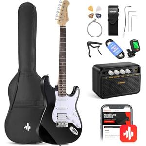 Donner Kit Chitarra Elettrica per principianti 39 pollici, pickup S-S-H con amplificatore, borsa, tracolla, corde, accordatore, cavo, plettri, DST100