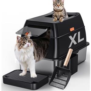 Gimars Lettiera per Gatti 3 in 1 in Acciaio Inox, Cassetta Chiusa con Bordi Alti, Extra Large con Paletta, Ingresso Frontale e Superiore