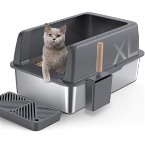 Gimars Lettiera per gatti in acciaio inox pedale, grigio scuro