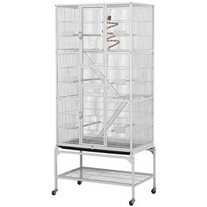 Yaheetech Gabbia Voliera per Uccelli Pappagalli Grande Inseparabili Calopsite in Metallo e Legno con Piedistallo Ruote Giocattolo Gabbia per Conigli Nani Criceti Gatti Bianca 77 x 46 x 175,5 cm
