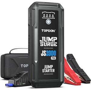 TOPDON Avviatore di emergenza per batteria TOPDON 2000A Peak per motori a benzina fino a 8L/diesel 6L, avviatore di emergenza portatile per batteria da 12V