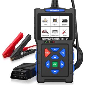 ALLmeter 2 in 1 Scanner OBD2 e Tester Batteria, 2.8" Retroilluminato, Lettore Codici Errore Diagnosi per Motore Auto 12V 24V 20-2000 CCA, Test Batteria AGM/GEL/Piombo, con Pinze a Coccodrillo, Type C