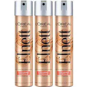 L'Oreal Paris L'Oréal Paris Elnett Lacca Spray per Capelli Fissaggio Normale Micro-Diffusione Formula Protettiva e Illuminante Anti-Umidità Effetto Naturale a Lunga Tenuta - 3 Flaconi da 75ml