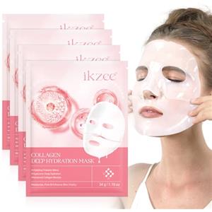 Bibonse Maschera Coreana Viso Collagene, Bio Maschera al Collagene 4 pezzi Collagen Mask Overnight Maschera Viso Coreana, Bio Collagen Real Deep Mask per Idratante Minimizzare i Pori, Trattamento delle rughe