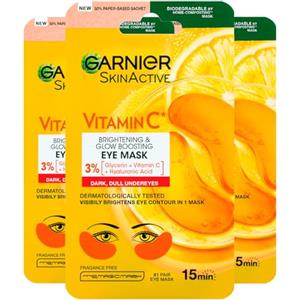 Garnier SkinActive Vitamin C Maschera Contorno Occhi Illuminante Per Tutti Tipi di Pelle con Vitamina C Acido Ialuronico in Tessuto Biodegradabile - 3 confezioni da 1 applicazione