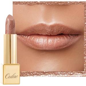 Oulac Rossetto Metallizzato Lucido Oro Nudo, Rossetti Glitter Senza Profumo, Perlato e Brillante, Colore Intenso Lunga Durata, Formula Idratante Nutre le Labbra, Vegan & Senza Glutine, 10 Sahara Gold