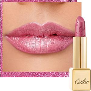 Oulac Rossetto Metallizzato Lucido Rosa, Rossetti Glitter Senza Profumo, Perlato e Brillante, Colore Intenso Lunga Durata, Formula Idratante Nutre le Labbra, Vegan & Senza Glutine, 11 Hip & Hippie