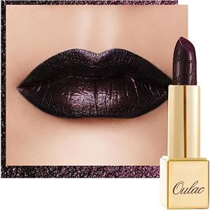 Oulac Rossetto Metallizzato Lucido Nero, Rossetti Glitter Senza Profumo, Perlato e Brillante, Colore Intenso Lunga Durata, Formula Idratante Nutre le Labbra, Vegan & Senza Glutine, 21 Midnight Mirage