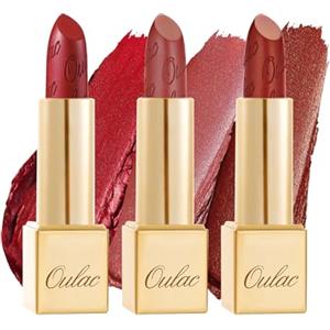 OULAC Set di rossetti rossi lucidi metallici, lucidalabbra 3D a lunga durata, rossetto ad alta pigmentazione e copertura totale, formula cremosa e idratante, Vegan 3 pezzi