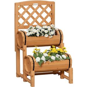 Outsunny Fioriera da Esterno Verticale a Mezza Botte, Fioriera Rialzato con Grigliato in Legno d'Abete, 45x45x80 cm