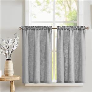 TOPICK Tendine per finestre in lino semitrasparenti, per soggiorno, casa di campagna, piccole finestre, 65 x 60 cm, colore grigio