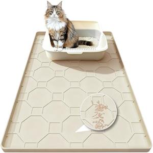 BLESWIN Tappetino per lettiera per gatti 86 x 56 cm, grande tappetino in silicone per trattenere la lettiera e controllarne la dispersione, impermeabile e facile da pulire