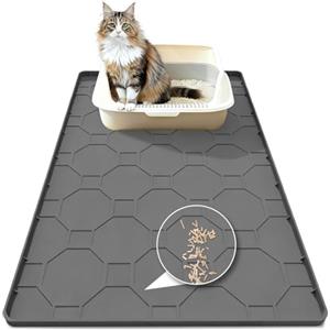 BLESWIN Tappetino per lettiera per gatti 86 x 56 cm, grande tappetino in silicone per trattenere la lettiera e controllarne la dispersione, impermeabile e facile da pulire