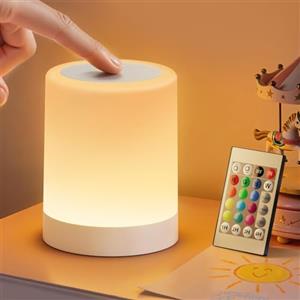 Auxmir Lampada da Comodino Touch Dimmerabile, Abat Jour Luce Notturna Timer, Lampada LED da Tavolo Senza Fili con Telecomando, 13 Colori 5 Livelli 4 Modalità, 3000mAh Ricaricabile per Camera da Letto