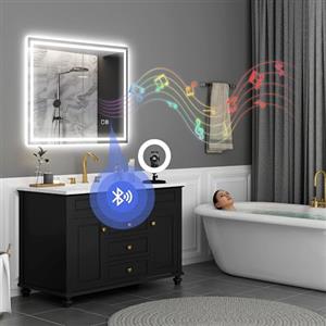 HOMCOM Specchio da Parete con Luce LED e Speaker Bluetooth 100x80 cm, 3 Colori, Specchio Bagno con Luminosità Regolabile, Funzione Memoria, Antiappannamento, Interruttori Touch, Orizzontale/Verticale