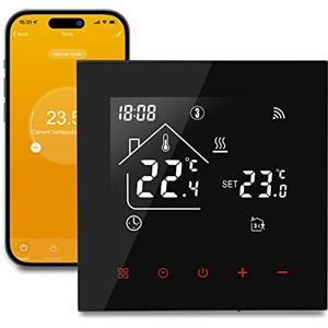 BEOK CONTROLS Termostato Wifi Caldaia,Termostato tuya compatibile con alexa e google Assistente,Controllo Vocale, Cronotermostato domestica Wifi Programmabile con Schermo LCD,3A TDR89B-WIFI-WPB Nero
