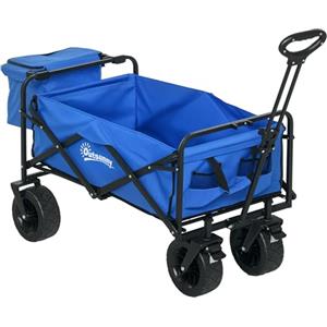 Outsunny Carello Spiaggia Pieghevole 110L con Maniglia Telescopica e Borsa Termica da 15L, Carrello da Giardino in Acciaio e Tessuto Oxford, Blu