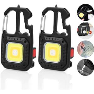 URAQT Mini Torcia Elettrica a LED, 7 Modalità Mini Torcia Portachiavi, 2 Pezzi Luce Magnetico Multifunzione, 800 Lumen, Impermeabile, con Apribottiglie, Martello rompivetro, Cacciavite, Base Magnetica