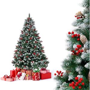 YOUDENOVA Albero di Natale artificiale con neve Albero di Natale artificiale 150 cm Albero di Natale con Ilex Coni di pino Neve Albero di Natale artificiale con sistema pieghevole a montaggio rapido