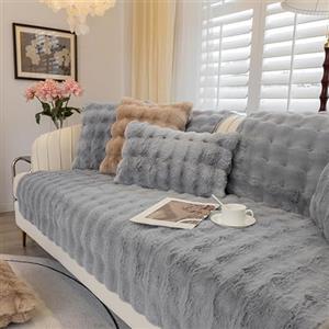 TOPCHANCES Copricuscini per divani in morbido peluche - Nuove coperture antiscivolo per divani a 1 2 3 posti, copertura per divano in pelliccia sintetica, protezione per mobili a forma di L (Grigio chiaro)