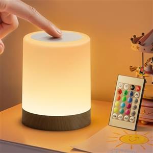 Auxmir Lampada da Comodino Touch Dimmerabile, Abat Jour Luce Notturna Timer, Lampada LED da Tavolo Senza Fili con Telecomando, 13 Colori 5 Livelli 4 Modalità, 3000mAh Ricaricabile per Camera da Letto