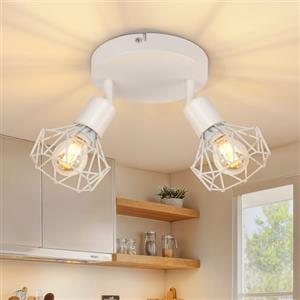 TaFiCo Faretto da Soffitto LED 2 Luci E14 - Lampada da Soffitto Soggiorno Rotonda Bianco - Plafoniera LED Faretto Cucina Moderno Orientabile Camera da Letto - Senza Lampadina