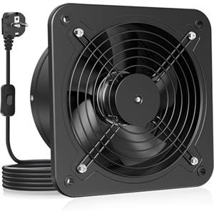 HG Power Ventola Aspirazione 250mm - 1680m³/h Ventola Bagno Silenziosa con Valvola di non ritorno, interruttore, Spina, Aspiratore Industriale 74.5W per Muro Soffitto Finestra VMC, Nero