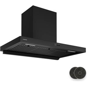Klarstein AeroClean - Cappa Cucina da 90cm, Cappa Aspirante a Parete, Boost: 721 m³/ora, Efficienza Energetica A++, LED: 3800-4200K, 52 dB, Filtro a Deflettore & Carboni Attivi, Nero