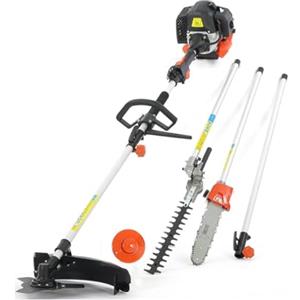 FUXTEC Decespugliatore multifunzione a scoppio MT152E - 5in1 da giardino - Tagliabordi, tagliasiepi e motosega da potatura - Motore benzina 2 tempi 52 cc - Asta con estensione 1 m