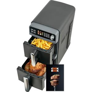 BiutiViita Friggitrice ad aria doppia pila da 10 litri con doppio cestello e 2 cassetti, doppia friggitrice ad aria da 2400 W per un riscaldamento uniforme con 4 livelli di cottura, modalità 9 in 1