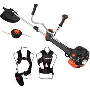 Fuxtec Decespugliatore a scoppio professionale con 52 cc, Sistema antivibrazione, con tracolla, lama 3 denti, bobina e multifunzione FUXTEC PS152 tagliabordi trimmer motore 2 tempi con 3 CV di potenza