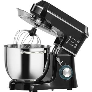 HOMCOM Impastatrice Planetaria con Ciotola Inox 7L, 1400W 6 Velocità Pulse, Testa Inclinabile, Planetaria Professionale Antiscivolo con Gancio Impastare, Frusta, Sbattitore, Paraschizzi e Accessori