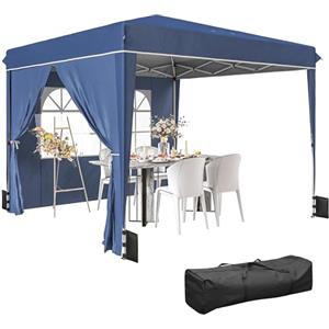 Outsunny Gazebo 3x3 m Pieghevole Pop Up ad Altezza Regolabile, Gazebo da Giardino con Pareti Laterali, Sacchi di Sabbia, Borsa da Trasporto, UV50+, per Esterno Campeggio Feste, Blu Scuro