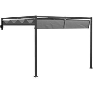 Outsunny Gazebo Pergola da Parete 3x2 m con Tettuccio Retrattile, Fori di Drenaggio, Picchetti e Viti, Pergolato da Giardino in Poliestere e Acciaio, per Patio, Terrazzo, Esterno, Grigio Scuro