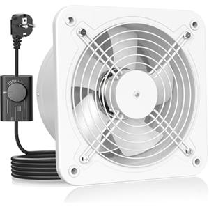 HG Power Ventola Aspirazione 250mm - 1680m³/h Ventola Bagno Silenziosa con Valvola di non ritorno, Regolatore di velocità, Spina, Aspiratore Industriale 74.5W per Cucina Garage Seminterrato, Bianco