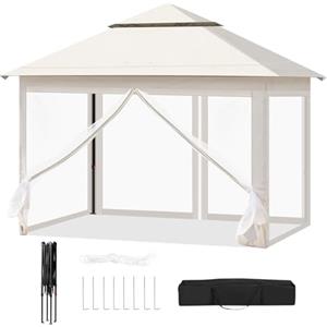 WOLTU Gazebo da Giardino per Esterni, Gazebo 3x3 Pieghevole Idrorepellente, con Zanzariera Rimovibile, Doppio Tetto, Borsa per Trasporto, Resistente ai Raggi UV, Beige
