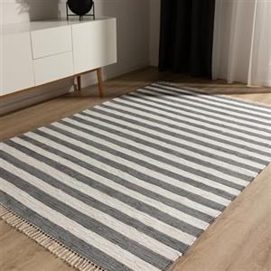 benuta Pop Tappeto cotone Tom - Grigio/Crema 160x230 cm - Tessuto a mano per camera da letto, salotto, soggiorno - Riciclato - Adatto al riscaldamento a pavimento