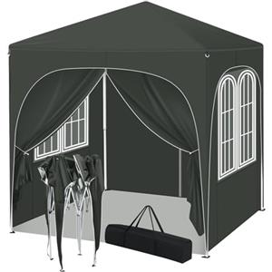 WOLTU Gazebo Pieghevole 2x2m con 4 Pareti Rimovibili - Protezione Solare UPF 50+, Struttura Metallica Anti-Vento, 3 Regolazioni Altezza, Tendone da Giardino/Campeggio/Spiaggia - Grigio