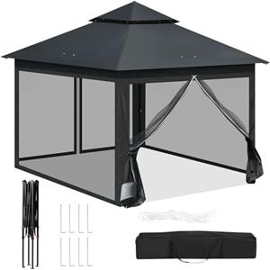 WOLTU Gazebo da Giardino per Esterni, Gazebo 3x3 Pieghevole Impermeabile, con Zanzariera Rimovibile, Doppio Tetto, Borsa per Trasporto, Resistente ai Raggi UV, Antracite