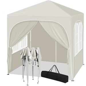 WOLTU Gazebo Pieghevole 2x2m con 4 Pareti Rimovibili - Protezione Solare UPF 50+, Struttura Metallica Anti-Vento, 3 Regolazioni Altezza, Tendone da Giardino/Campeggio/Spiaggia - Beige