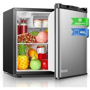 FOHERE Frigorifero Piccolo 46Litri, Mini Frigo Tavolo Monoporta, Termostato Regolabile, Silenzioso, Porta Reversibile, Adatto a casa, Appartamenti, ufficio e hotel, Acciaio Inox
