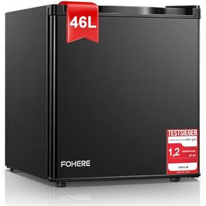 FOHERE Frigorifero Piccolo 46Litri, Mini Frigo Tavolo Monoporta, Termostato Regolabile, Silenzioso, Porta Reversibile, Adatto a casa, Appartamenti, ufficio e hotel, Nero