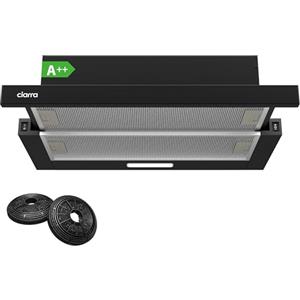 CIARRA CBCB6906D Classe A++ Cappa Aspirante Telescopica Integrata 60 cm,2 Livelli di Potenza, Funzione di Memoria, Ricircolo con Filtro Carbone CBCF002X2, Nero