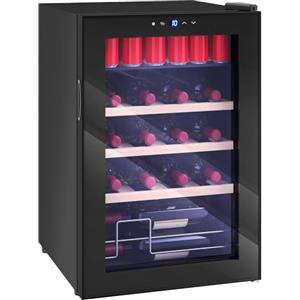 HOMCOM Cantinetta Frigo Vino da 53L con Ripiani Regolabili per 12 Bottiglie e 25 Lattine, Cantinetta Vini in Acciaio, Legno e Vetro Temperato, 43x45x64 cm, Nero